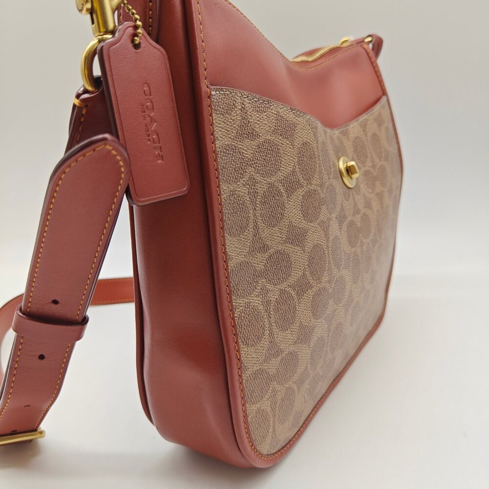 COACH Chaise logo coated canvas women's large crossbody bag purse - Rust/Brown - Picture 6 of 16